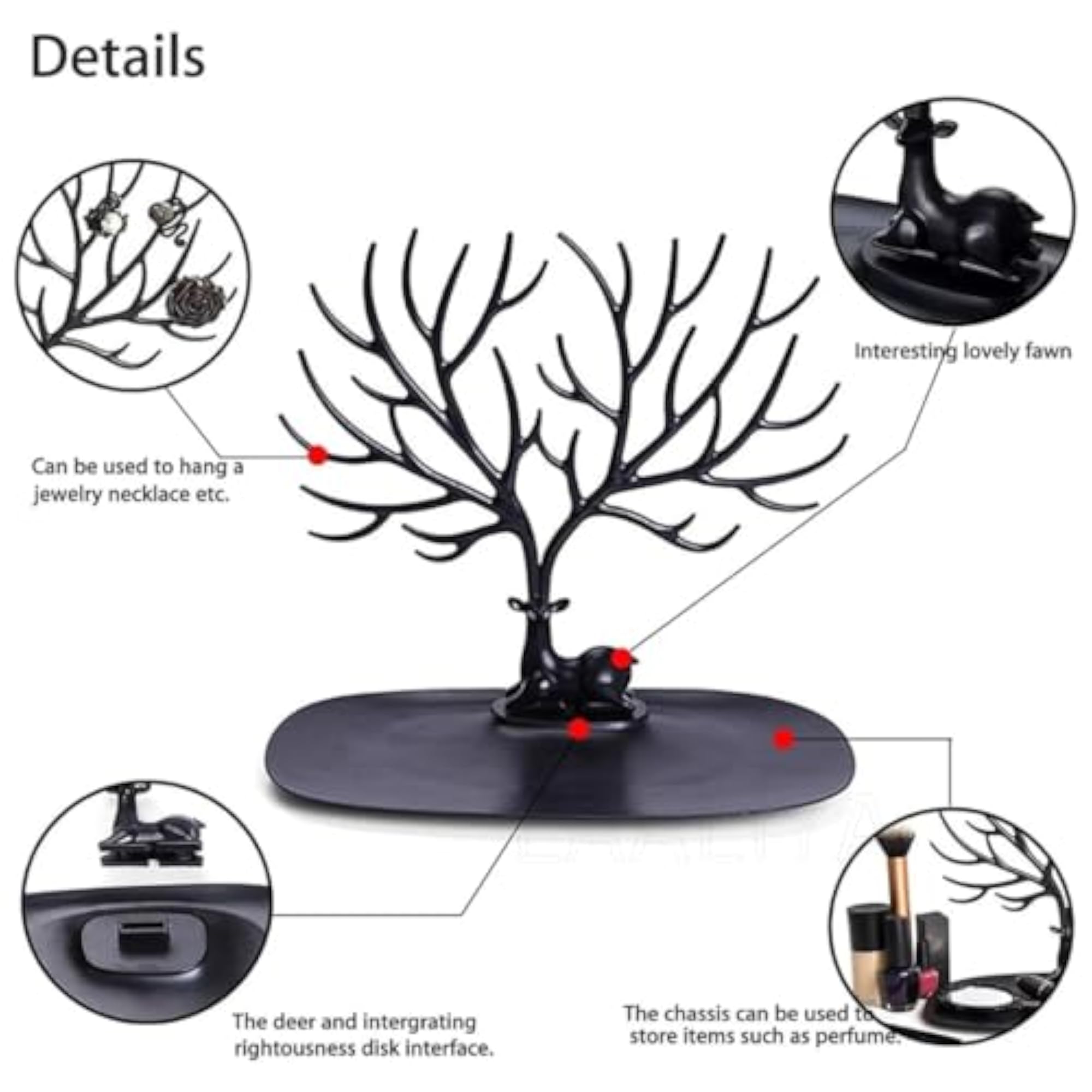 Deer Antler Jewellery Tree Stand with Storage Tray